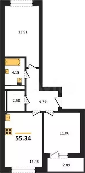 2-к. квартира, 55,3 м, 8/9 эт. - Фото 1