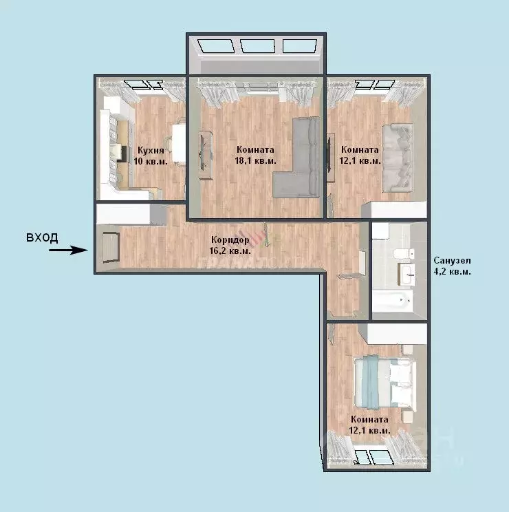 3-к кв. Омская область, Омск Московка-2 мкр, ул. Шакурова, 3/1 (73.8 ... - Фото 2