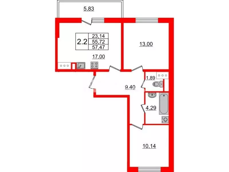 2-комнатная квартира: Санкт-Петербург, Верхне-Каменская улица, 3к2 ... - Фото 1
