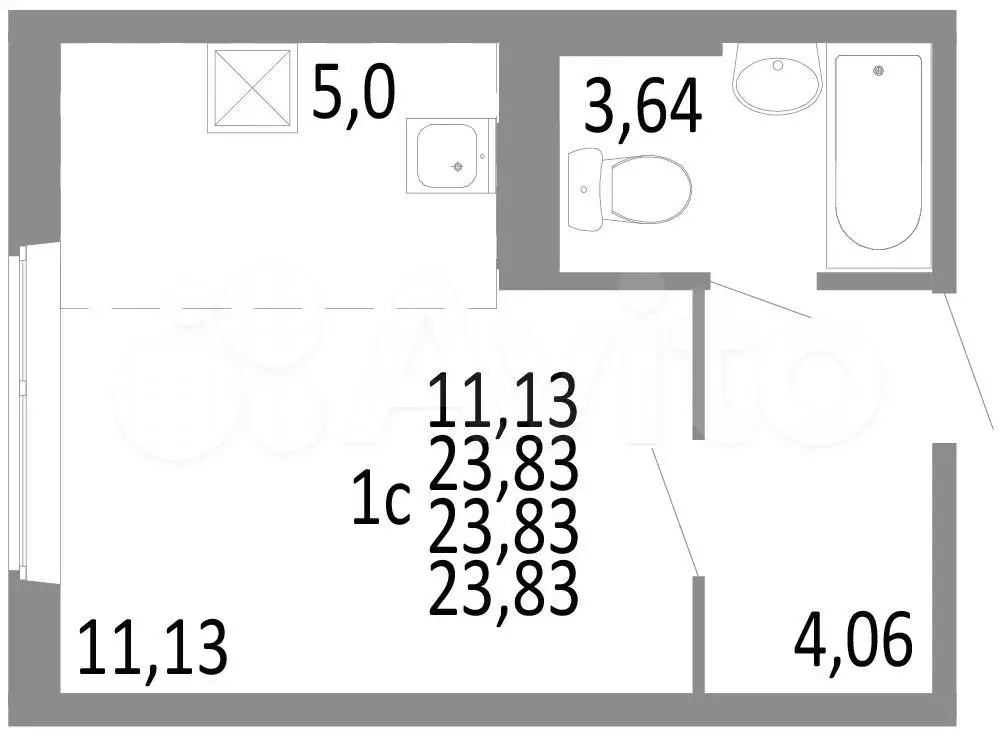 1-к. квартира, 23,8 м, 2/10 эт. - Фото 0
