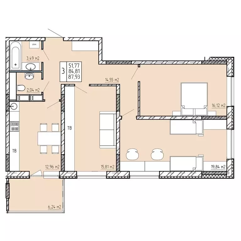 3-комнатная квартира: Калуга, улица Пухова, 58 (87.93 м) - Фото 1