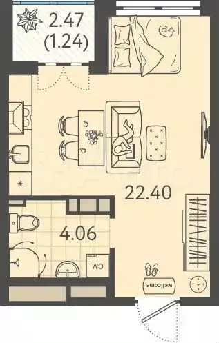 Квартира-студия, 27,5 м, 2/9 эт. - Фото 0
