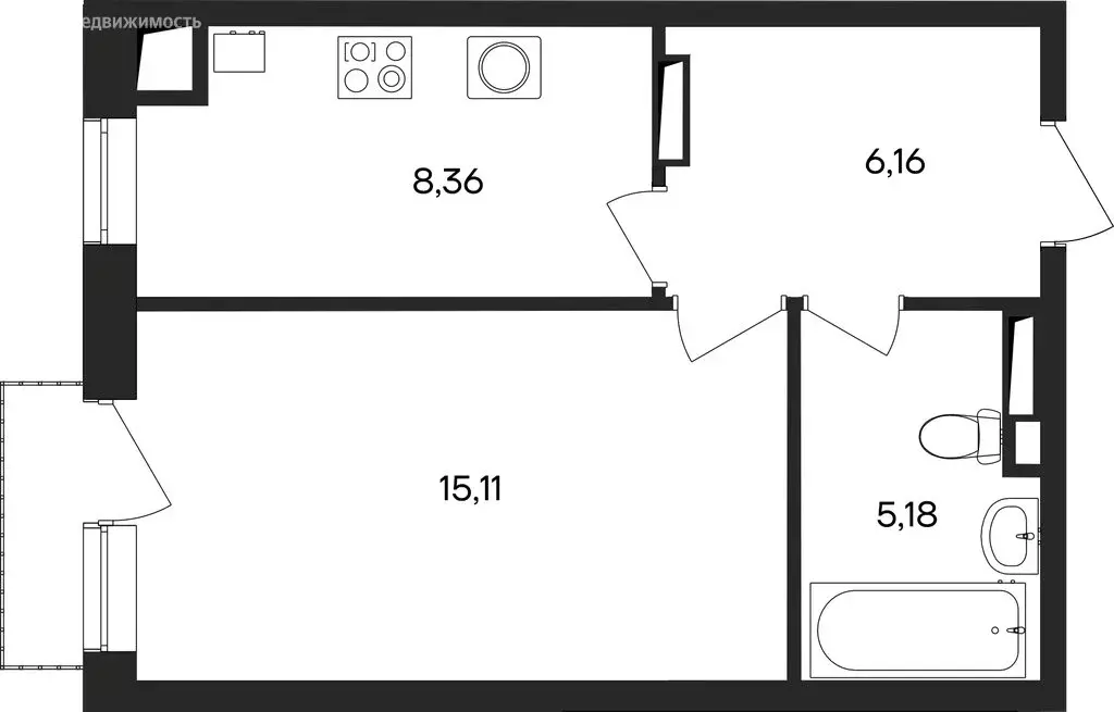 1-комнатная квартира: Заозёрное, жилой комплекс Кубики (36.21 м) - Фото 1