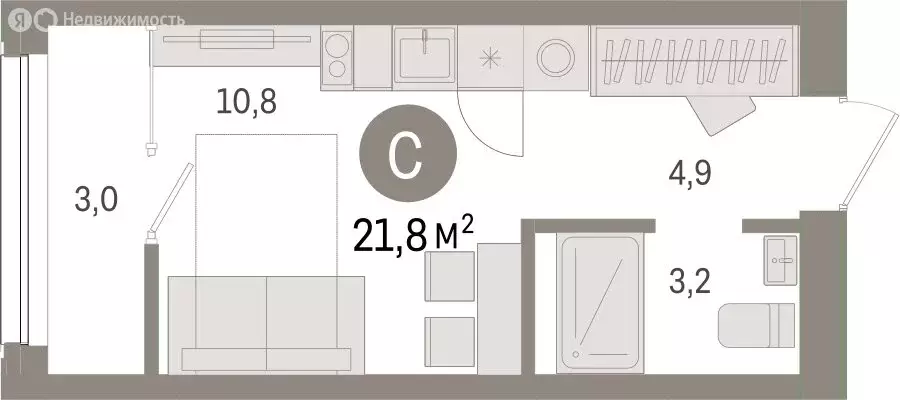 Квартира-студия: Тюмень, Мысовская улица, 26к1 (21.83 м) - Фото 0