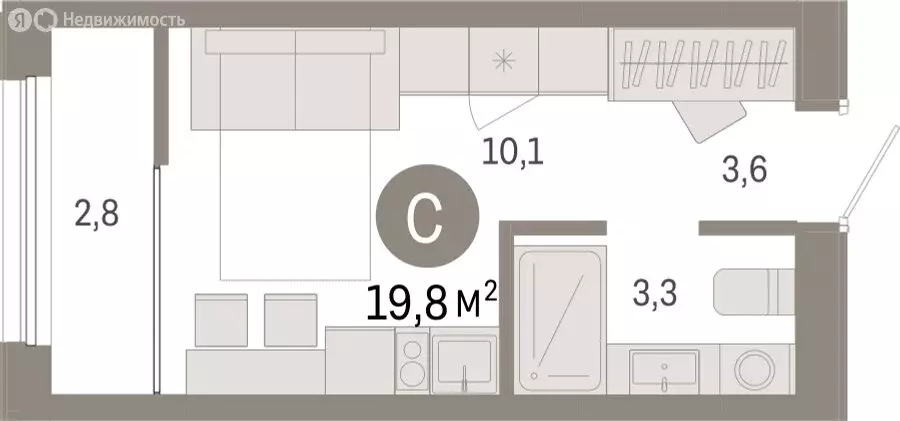 Квартира-студия: Тюмень, жилой комплекс Республики 205 (19.82 м) - Фото 1