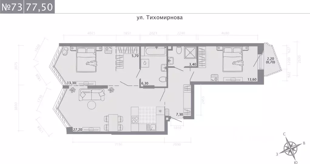 2-к кв. Татарстан, Казань ул. Калинина, 1Б (77.5 м) - Фото 0