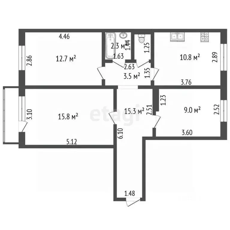 3-к кв. Кемеровская область, Топки Солнечный мкр, 29 (66.2 м) - Фото 1