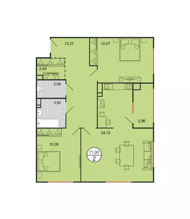 2-к кв. Ставропольский край, Ставрополь № 15 мкр,  (71.0 м) - Фото 1