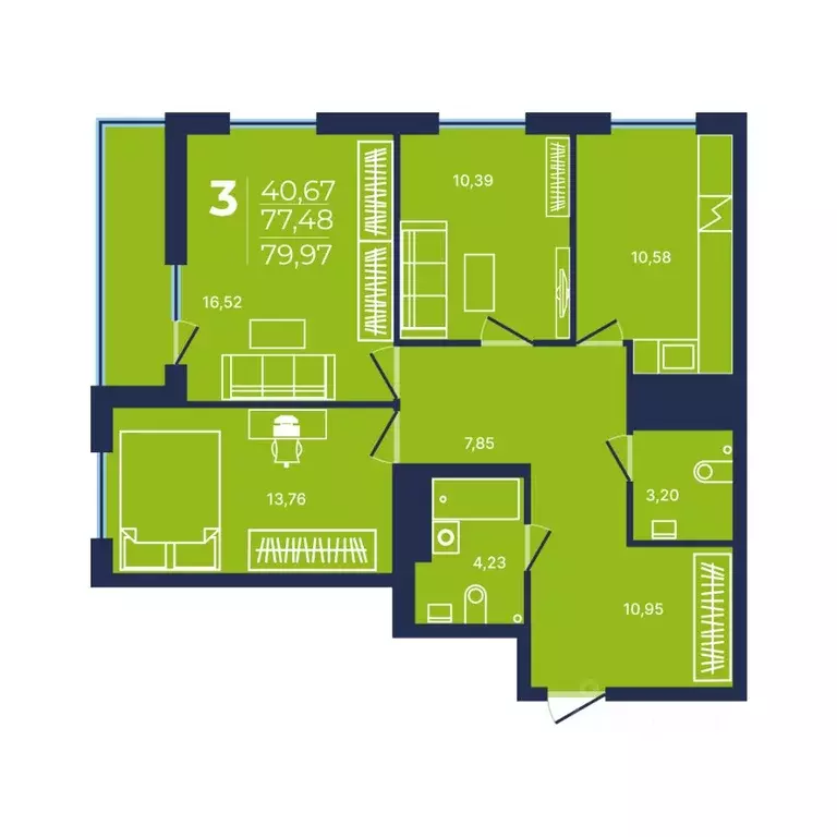 3-к кв. Башкортостан, Уфа просп. Дружбы Народов, 51 (79.2 м) - Фото 1