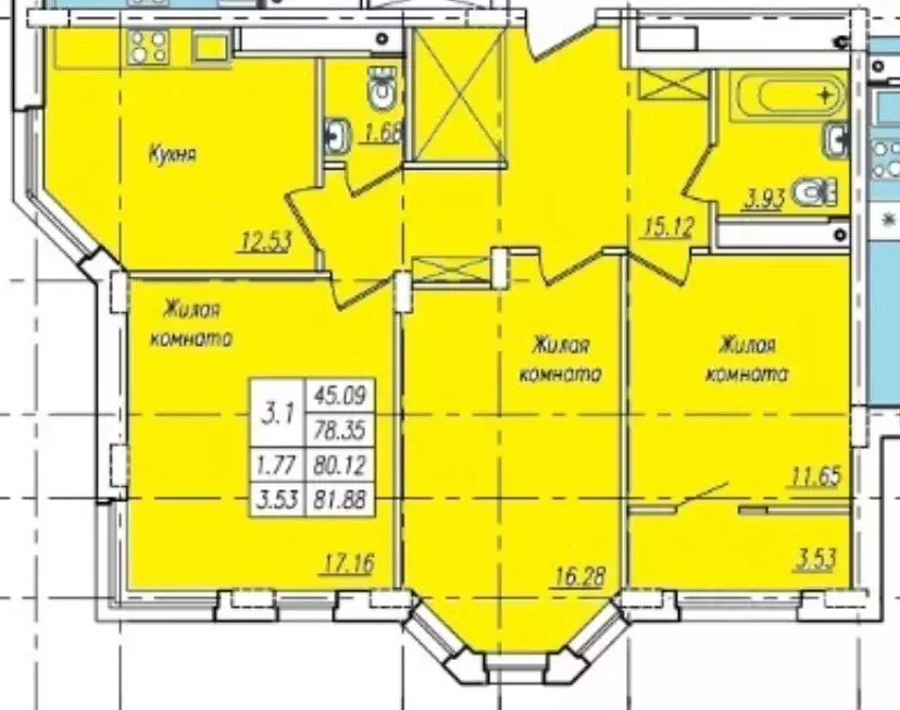 3-к кв. Тамбовская область, Тамбов Пахотная ул., 20 (81.88 м) - Фото 1