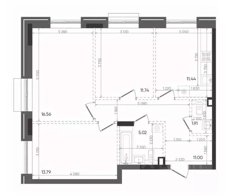 3-к кв. Татарстан, Казань Вознесенский Квартал жилой комплекс (71.46 ... - Фото 1