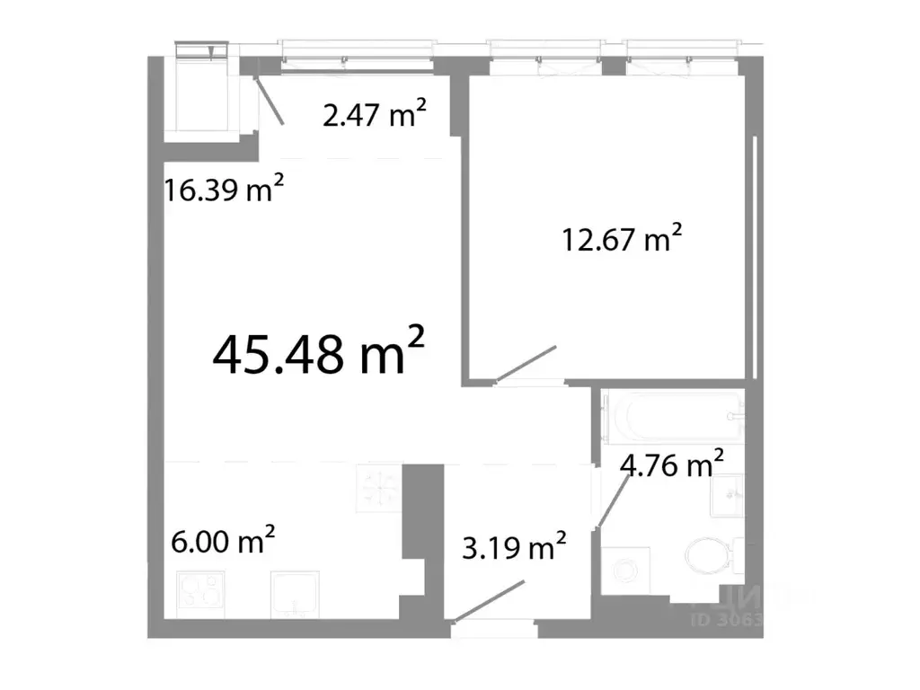 2-к кв. Челябинская область, Челябинск ул. Худякова, 18/4 (45.48 м) - Фото 0