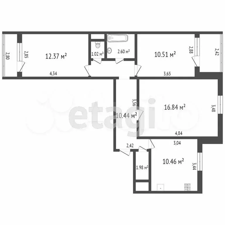 3-к. квартира, 66,7 м, 6/9 эт. - Фото 0