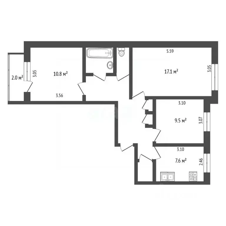 3-к кв. Псковская область, Псков ул. Алексея Алехина, 24 (62.0 м) - Фото 2