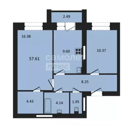 2-комнатная квартира: Новый, Новая улица, 1Б (57.61 м) - Фото 1