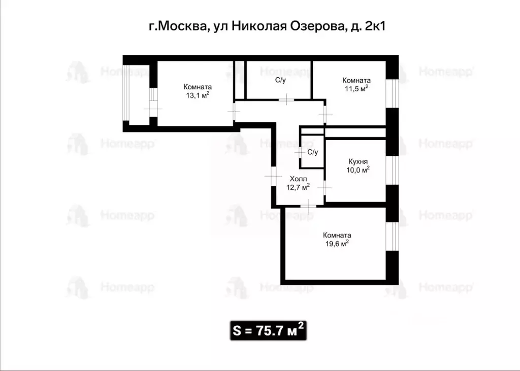 3-к кв. Москва ул. Николая Озерова, 2к1 (74.1 м) - Фото 2