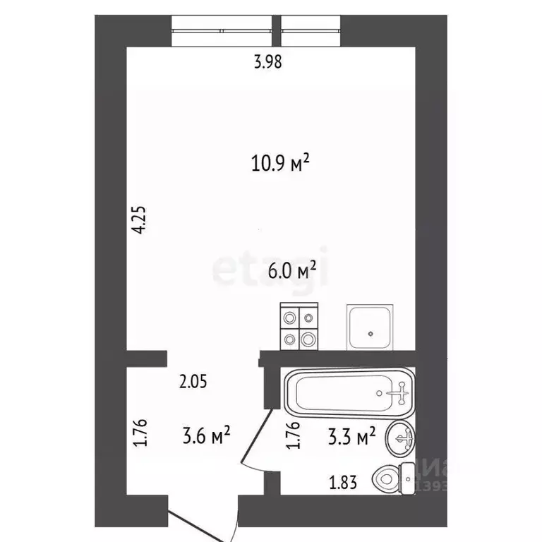 Студия Тюменская область, Тюмень Полевая ул., 117к8 (21.9 м) - Фото 1