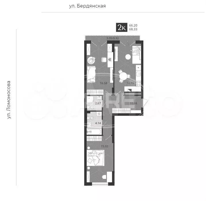 2-к. квартира, 66,2 м, 4/4 эт. - Фото 1