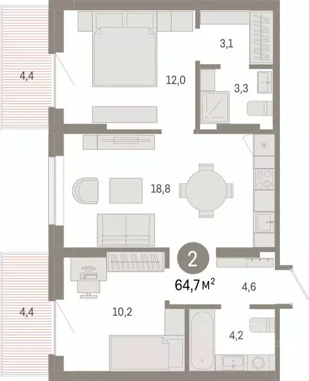 2-к кв. Омская область, Омск ул. Б.Г. Шаронова, 9 (64.69 м) - Фото 1
