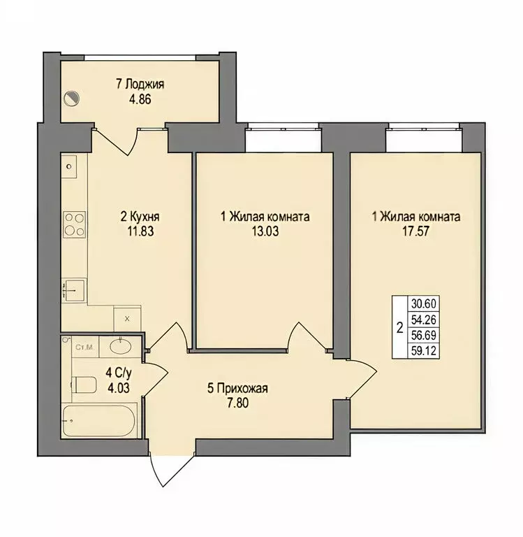 2-комнатная квартира: Йошкар-Ола, улица Анникова, 12 (59.12 м) - Фото 2