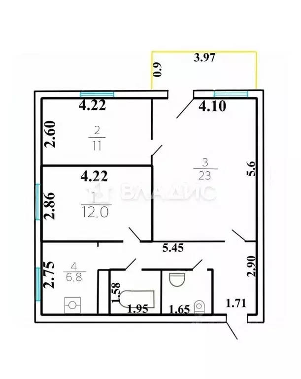 3-к кв. Москва просп. Мира, 186к1 (67.4 м) - Фото 2
