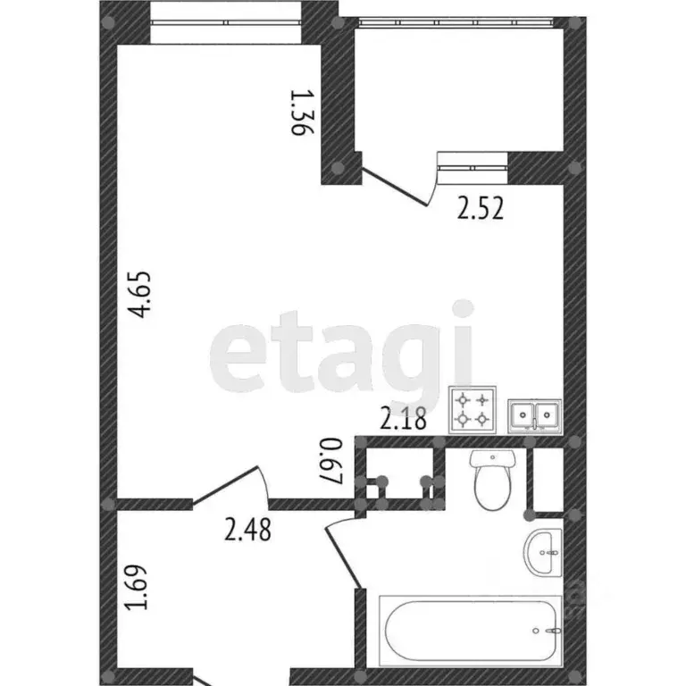 Студия Санкт-Петербург ул. Крыленко, 1к1с6 (27.0 м) - Фото 1