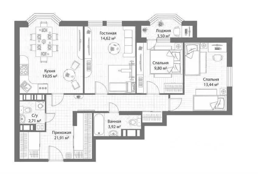 3-к кв. Нижегородская область, Нижний Новгород ул. Менделеева, 8 (84.0 ... - Фото 2
