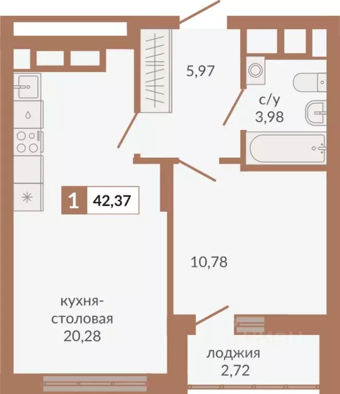 1-к кв. Свердловская область, Екатеринбург пер. Старателей (42.37 м) - Фото 1
