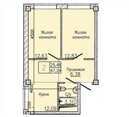 2-к кв. Ставропольский край, Пятигорск ул. Ермолова, 28А (47.24 м) - Фото 1