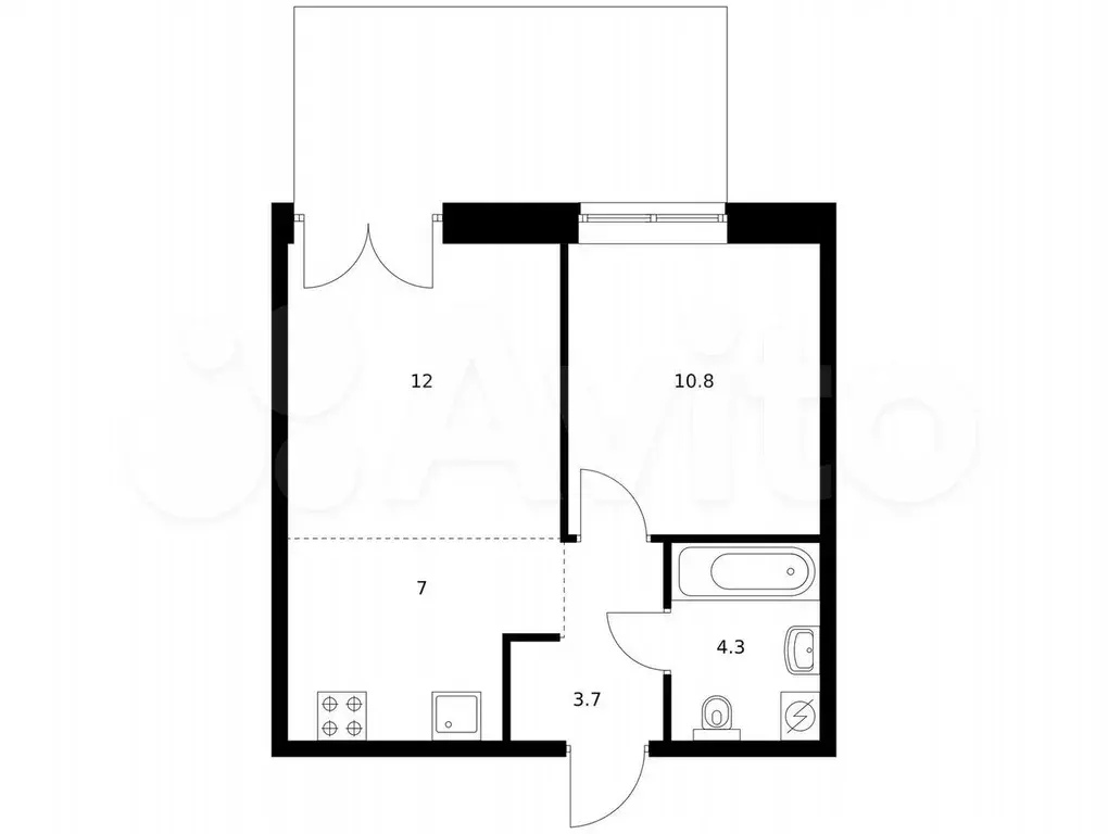 1-к. квартира, 41,6 м, 4/9 эт. - Фото 0