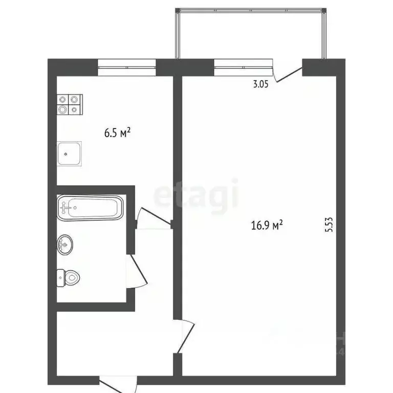1-к кв. Тюменская область, Тюмень Северная ул., 2 (30.6 м) - Фото 2