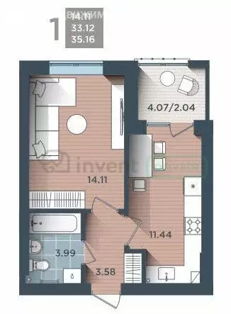 1-комнатная квартира: Калининград, улица Сержанта Мишина, 81к3 (35 м) - Фото 0