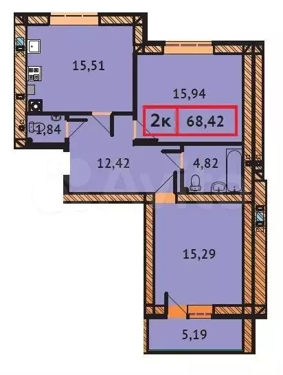 2-к. квартира, 68,4 м, 1/9 эт. - Фото 0