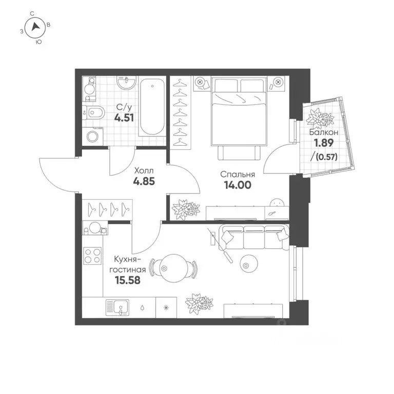 1-к кв. Татарстан, Казань Счастье в Казани жилой комплекс (39.51 м) - Фото 1