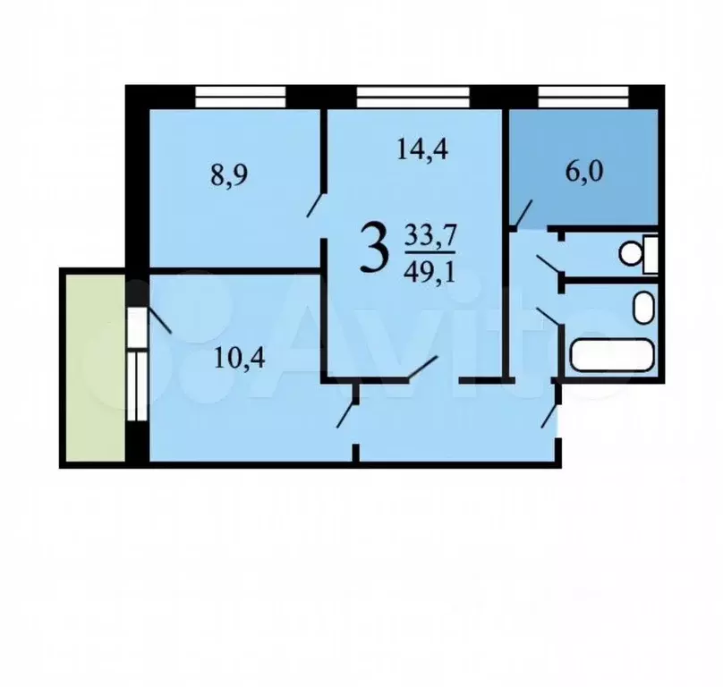 3-к. квартира, 51 м, 1/9 эт. - Фото 0