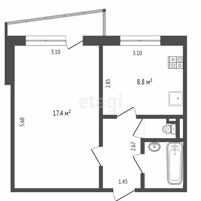 1-комнатная квартира: Тюмень, улица Воровского, 33 (33.7 м) - Фото 0