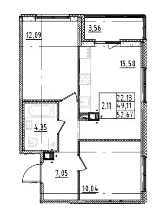 2-к. квартира, 49,1 м, 4/16 эт. - Фото 0