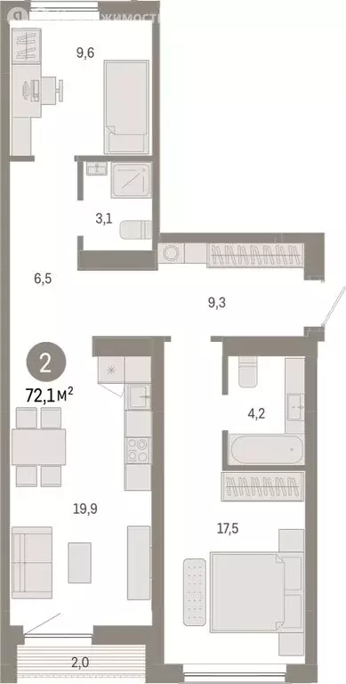 2-комнатная квартира: Новосибирск, Большевистская улица, с49 (72.1 м) - Фото 0