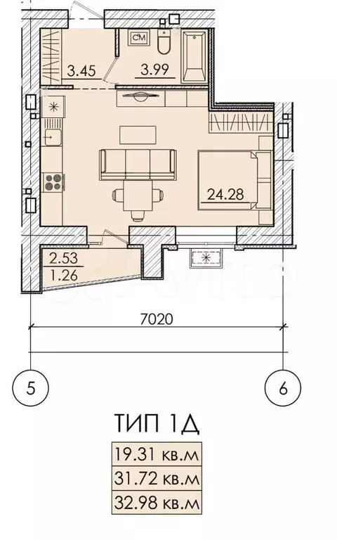 1-к. квартира, 33 м, 9/18 эт. - Фото 0