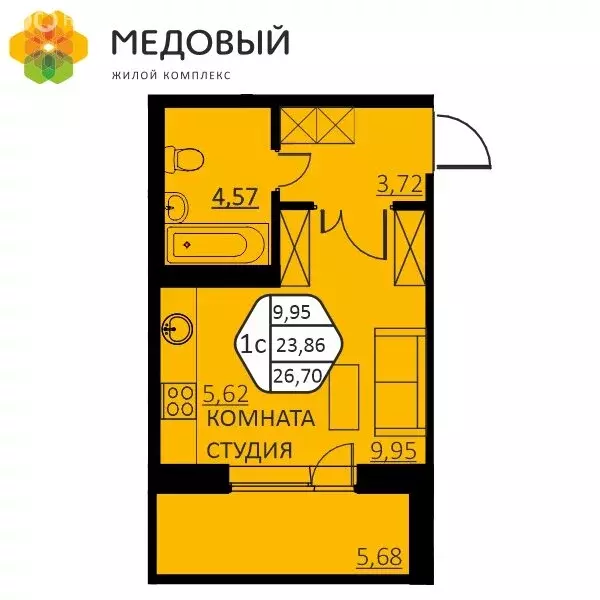 1-комнатная квартира: Кондратово, улица Г.Н. Нифантова, 4Б (23.7 м) - Фото 1