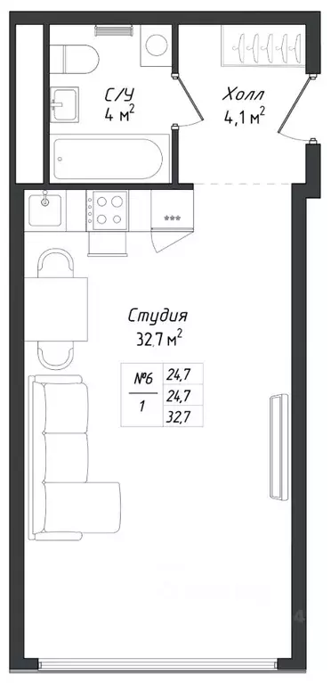 1-к кв. Калужская область, Калуга Комфорт Парк жилой комплекс (32.7 м) - Фото 2