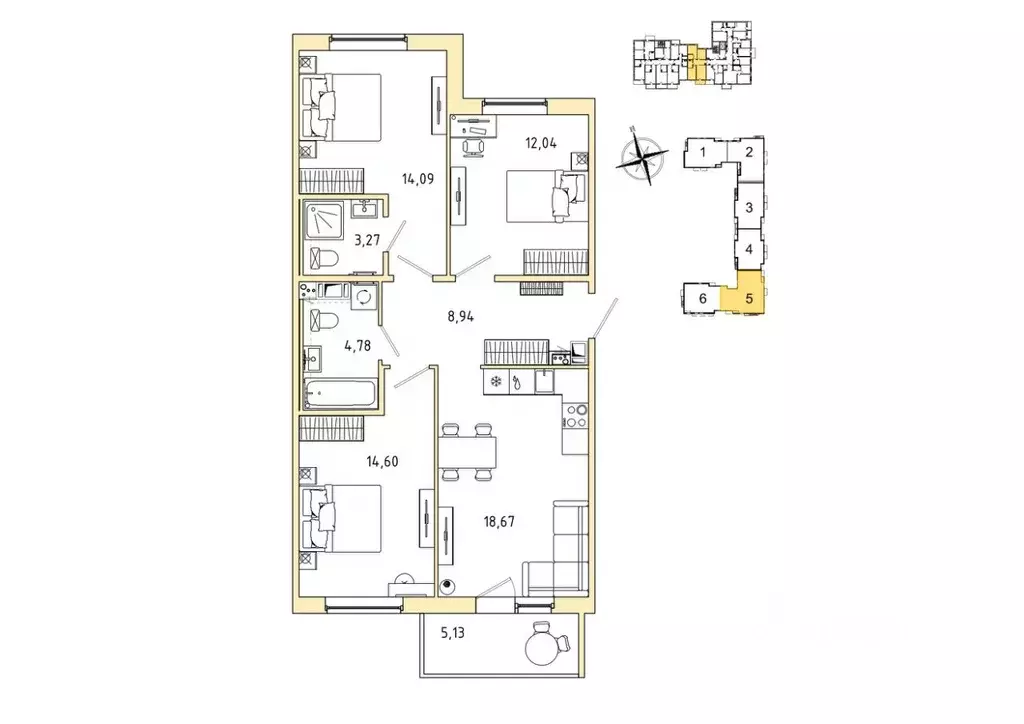3-к кв. Ленинградская область, Гатчина Въезд мкр,  (77.93 м) - Фото 1