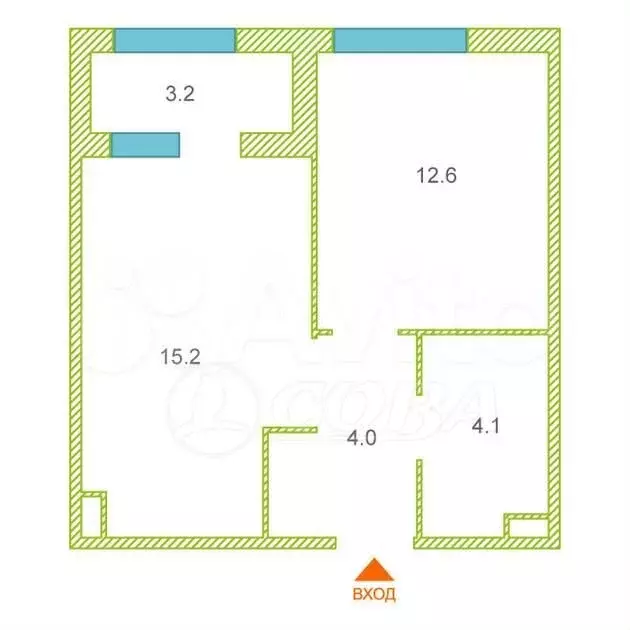 1-к. квартира, 36 м, 2/4 эт. - Фото 0