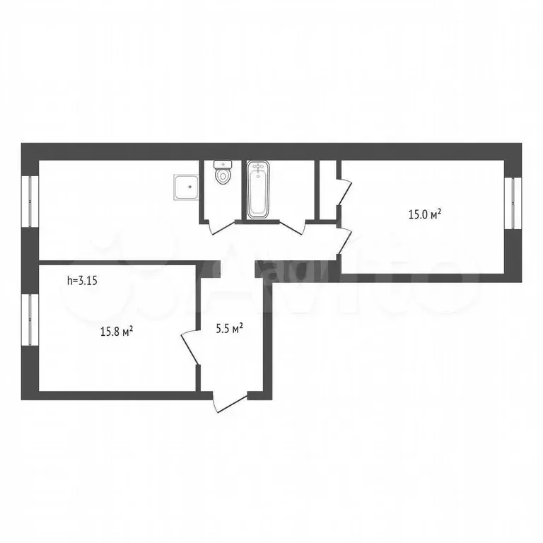 2-к. квартира, 57,6 м, 2/5 эт. - Фото 0