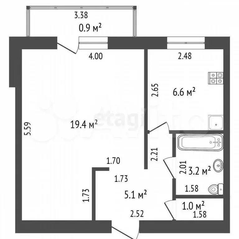 1-к. квартира, 35,3 м, 2/9 эт. - Фото 1