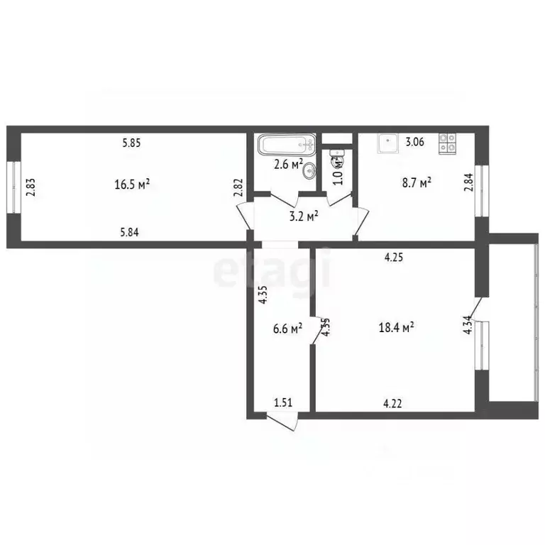 2-к кв. Челябинская область, Челябинск ул. Лобырина, 5 (57.0 м) - Фото 1