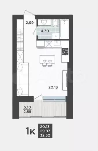 Квартира-студия, 29,9 м, 5/9 эт. - Фото 1
