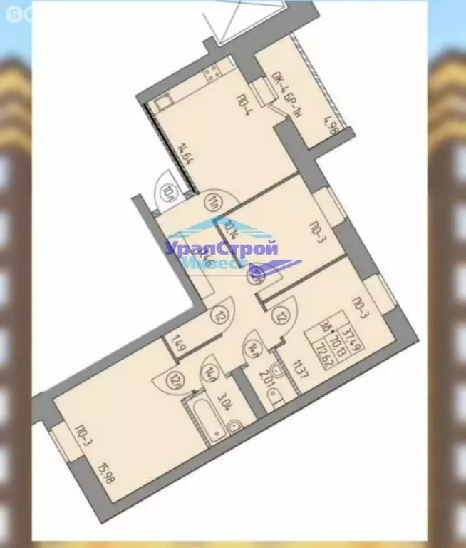 3-комнатная квартира: Октябрьский, Парковая улица, 5 (72.6 м) - Фото 1