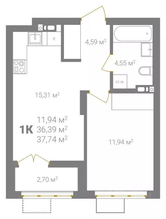 1-к кв. Нижегородская область, Нижний Новгород Ветеринарная ул. (37.74 ... - Фото 2