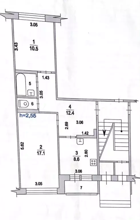 2-к. квартира, 55 м, 1/5 эт. - Фото 1